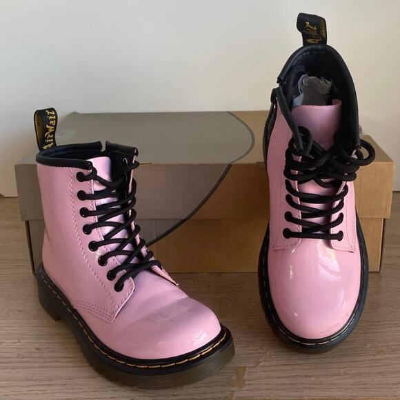 Dr. Martens 1460 Pink Leather Lace Up Zip Ankle Boots Girls  -Size 12 C - Picture 9 of 13